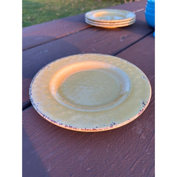 William Sonoma Rustic Yellow Salad Plates 8" Set Of 4 Vintage Distressed Look Du - Picture 4 of 8